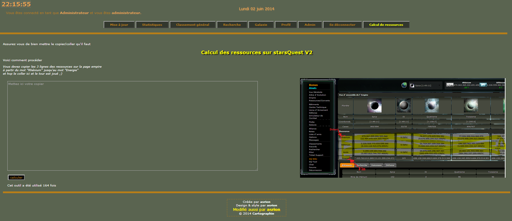  Capture de la page de calcul des ressources 